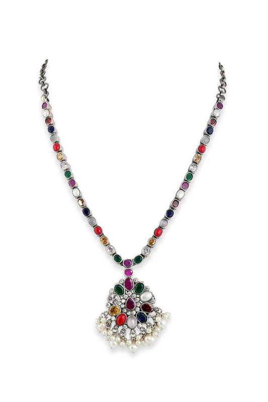 Sterling Silver Navaratna Necklace image 1
