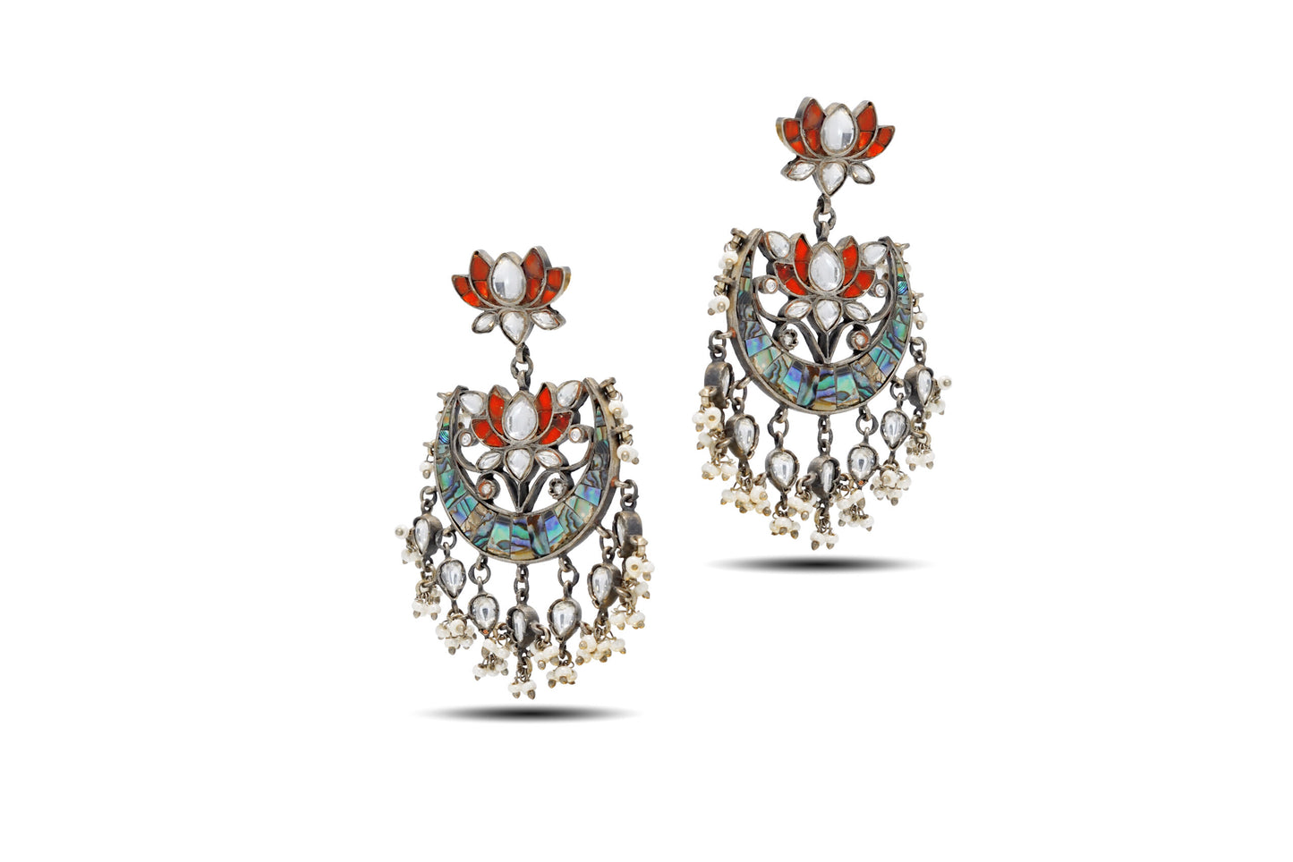 92.5 Silver Chandbali Earring With Multicolor Stone image 2