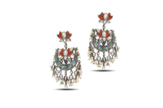 92.5 Silver Chandbali Earring With Multicolor Stone image 2