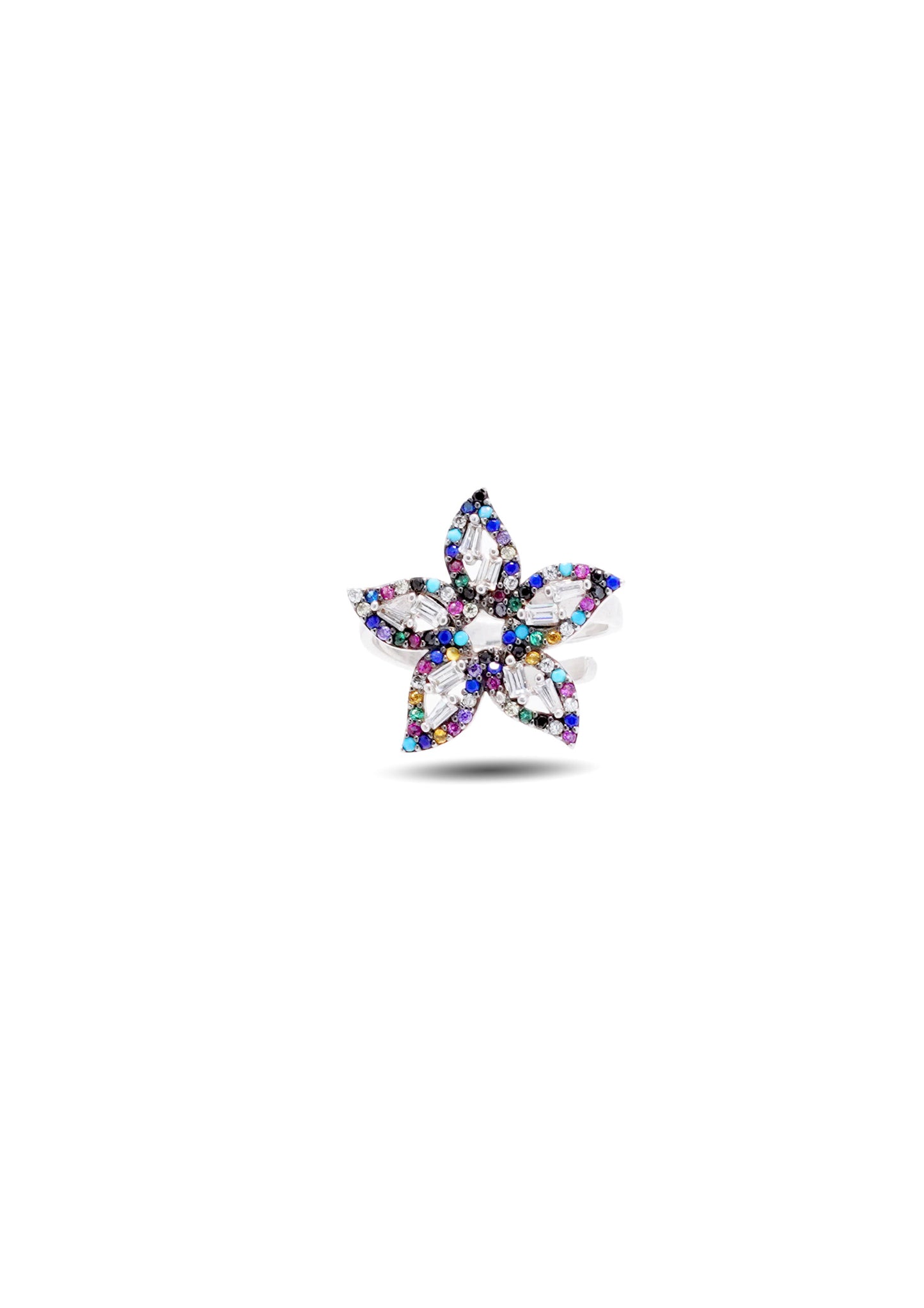 92.5 Silver Multi-Gem Flower Ring image 0