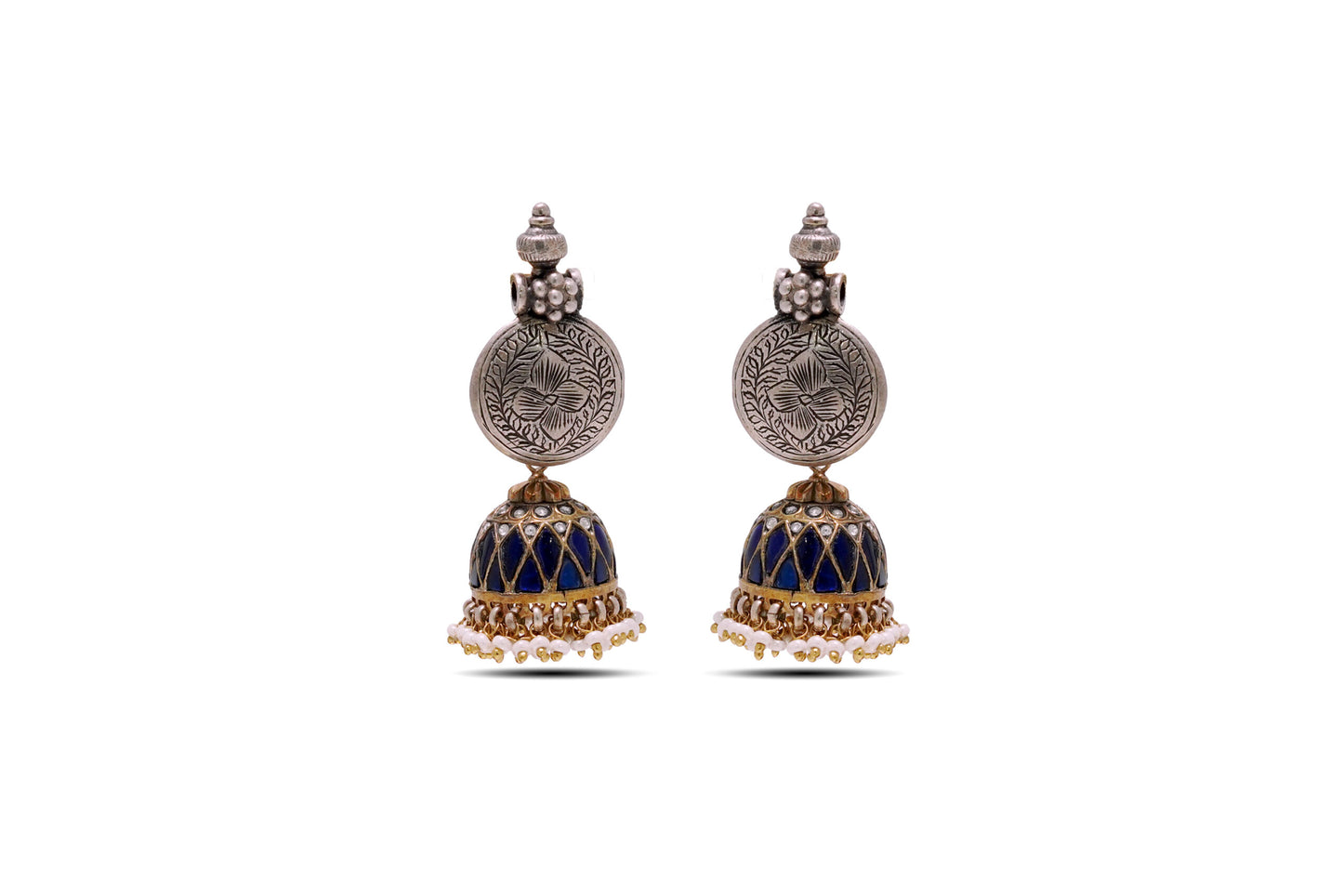 925 Silver Blue Stone Jhumki Earring With Pearl image 3