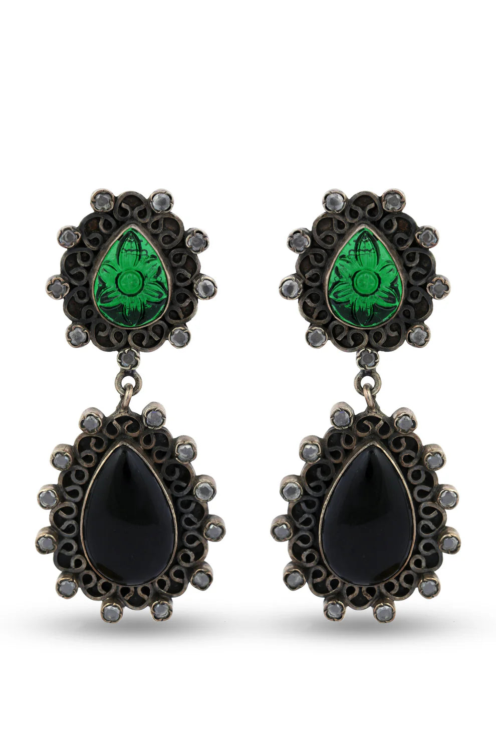 Black Onex Silver Earring