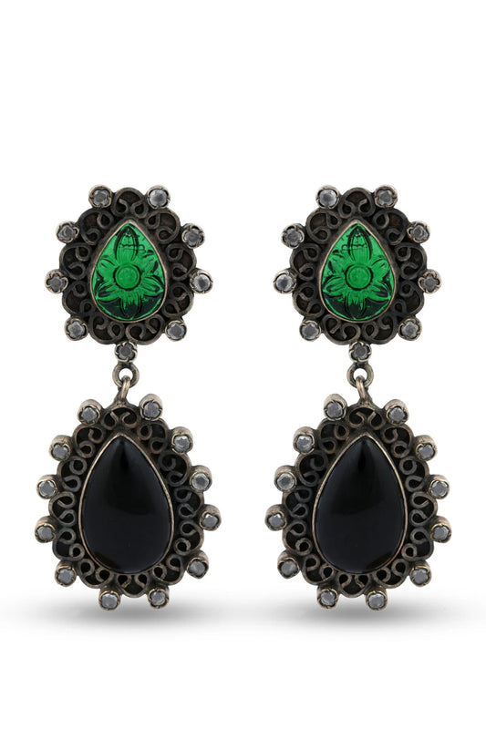 Black Onex Silver Earring
