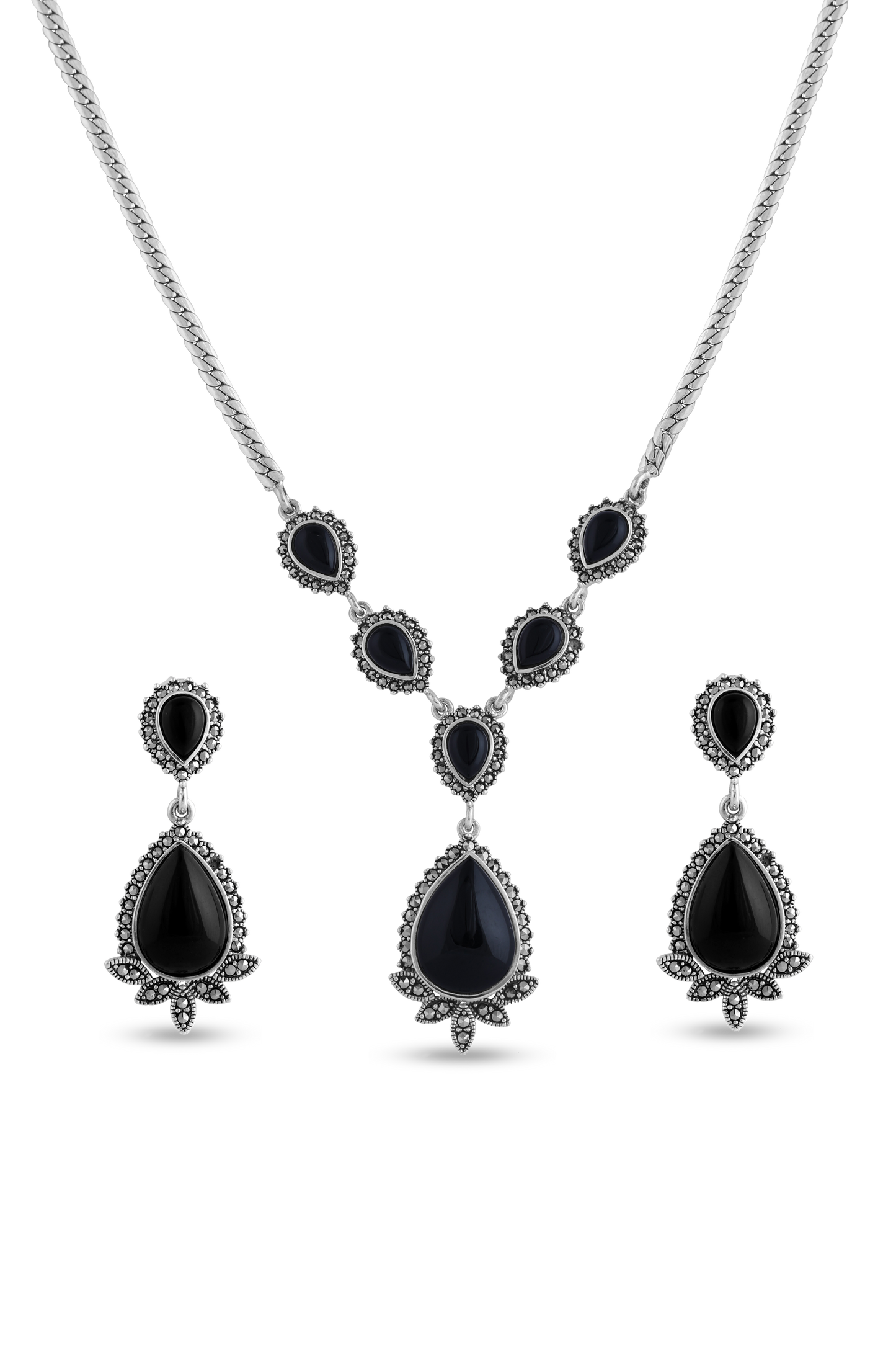 925 Sterling Silver Necklace Set With Semiprecious Black Onyx Stone Based image 0