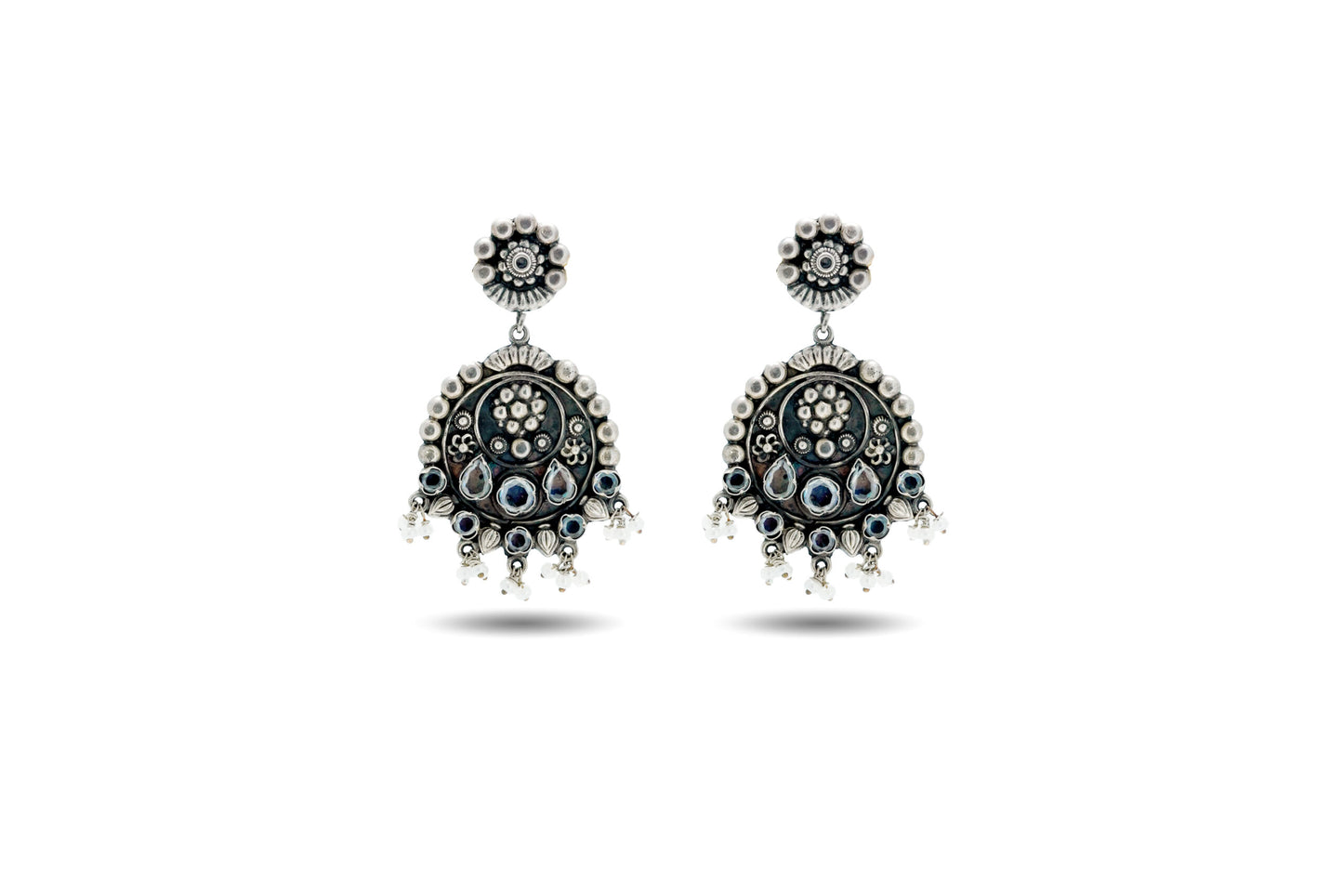 92.5 Silver Antique Crescent Drop Earrings image 0