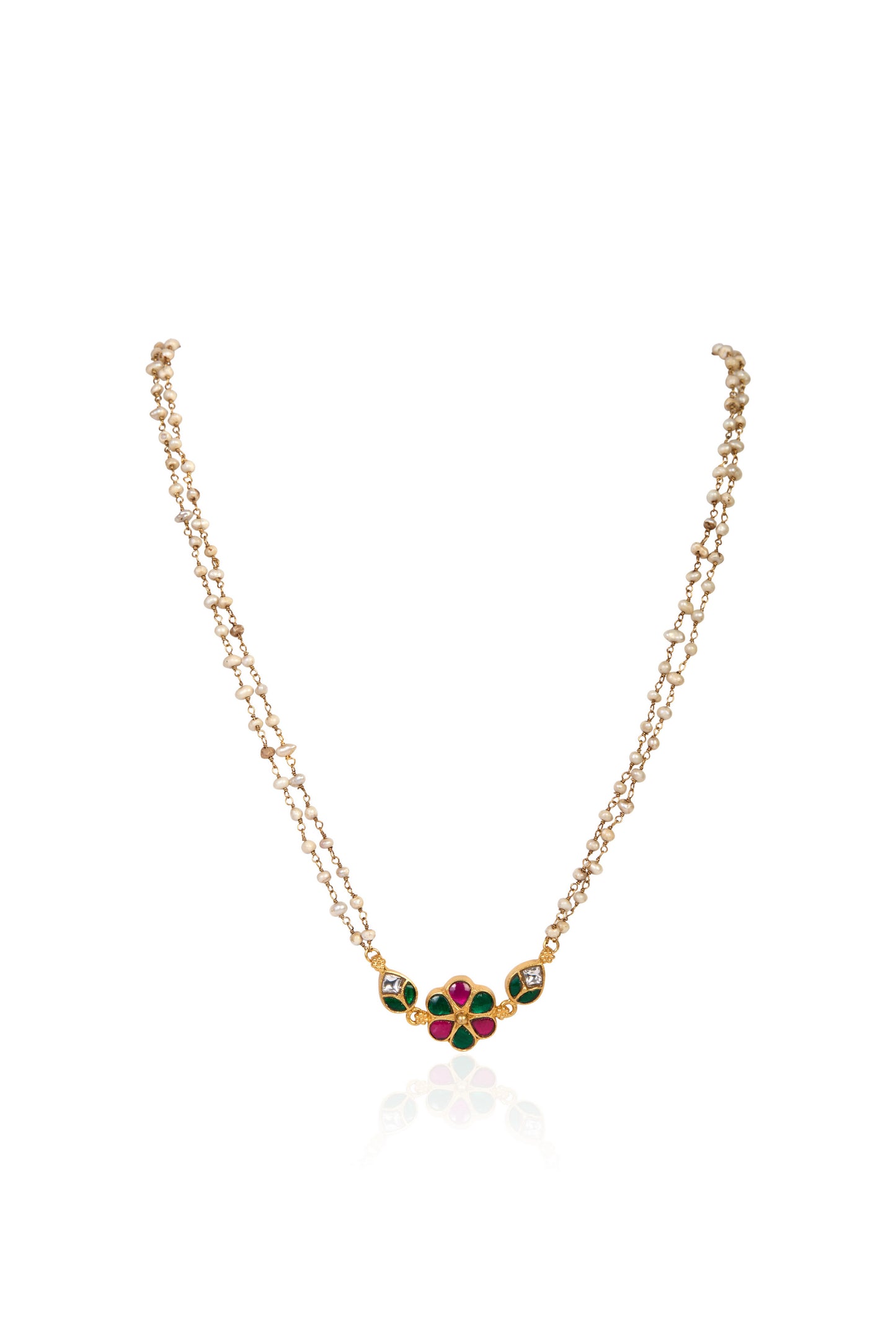 Pearl Necklace with Meenakari Pendant