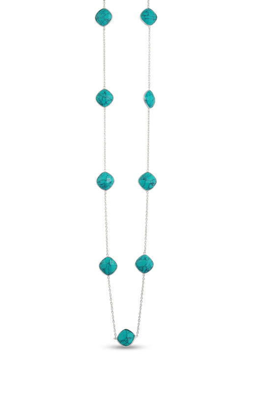 Turquoise Long Silver Necklace image 1
