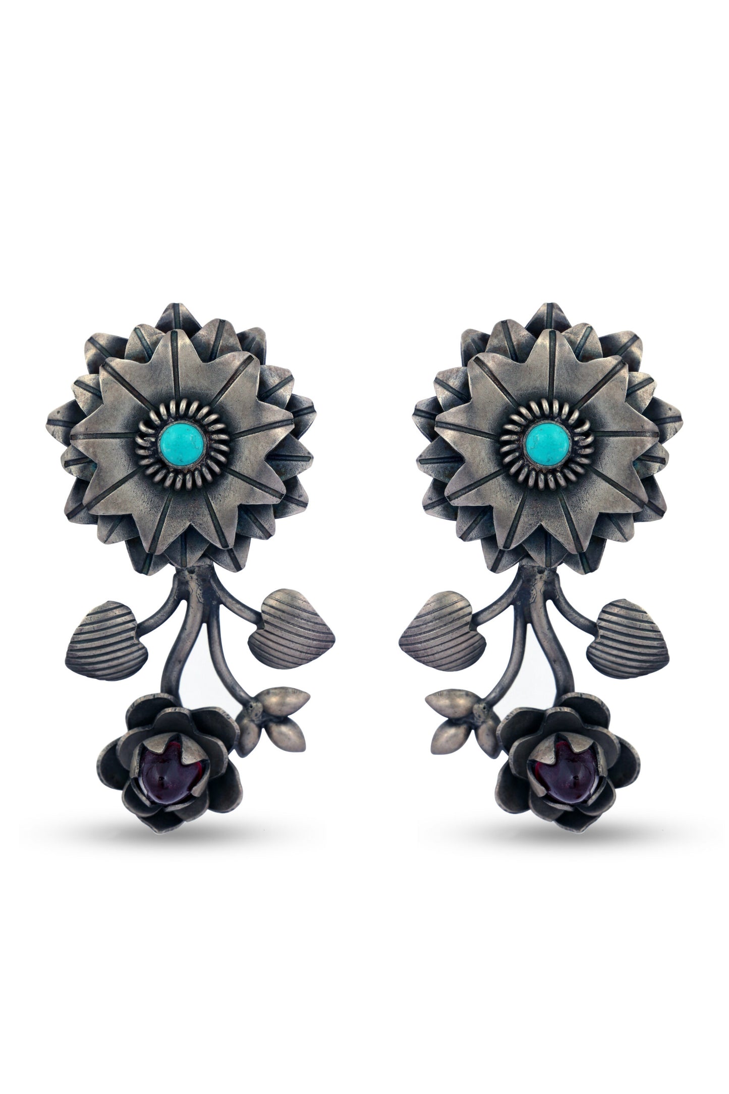 Floral Earring with Turquoise Blue Stone image 0
