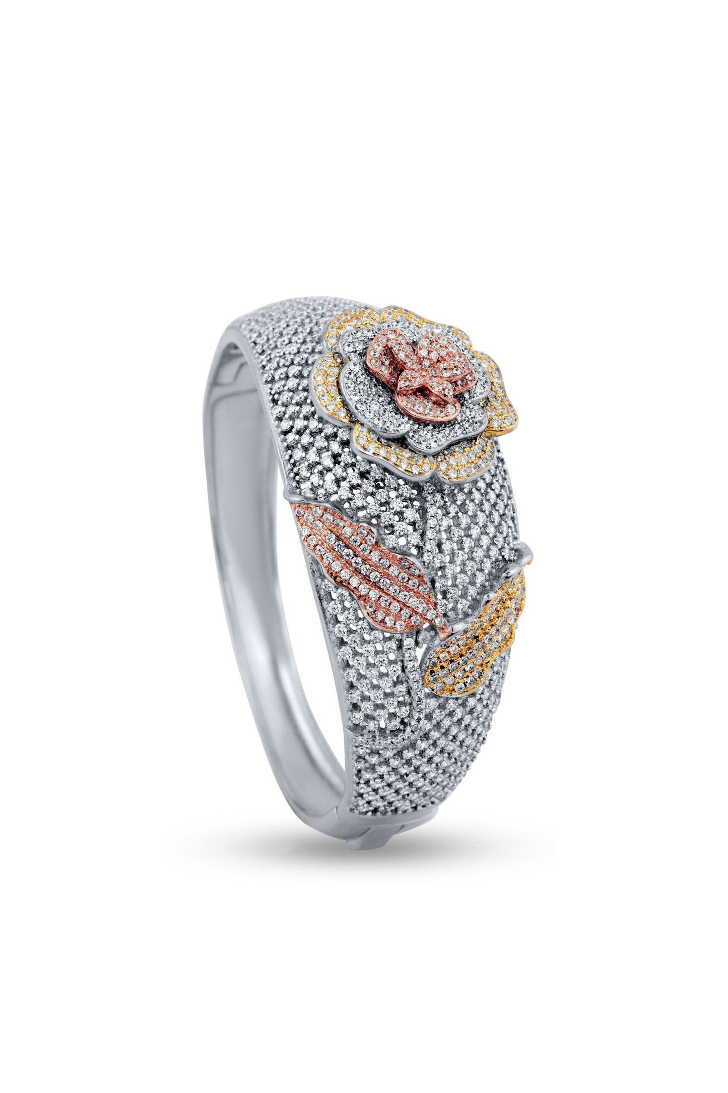 Multi Tone Gold Diamond Flower Bracelet image 0