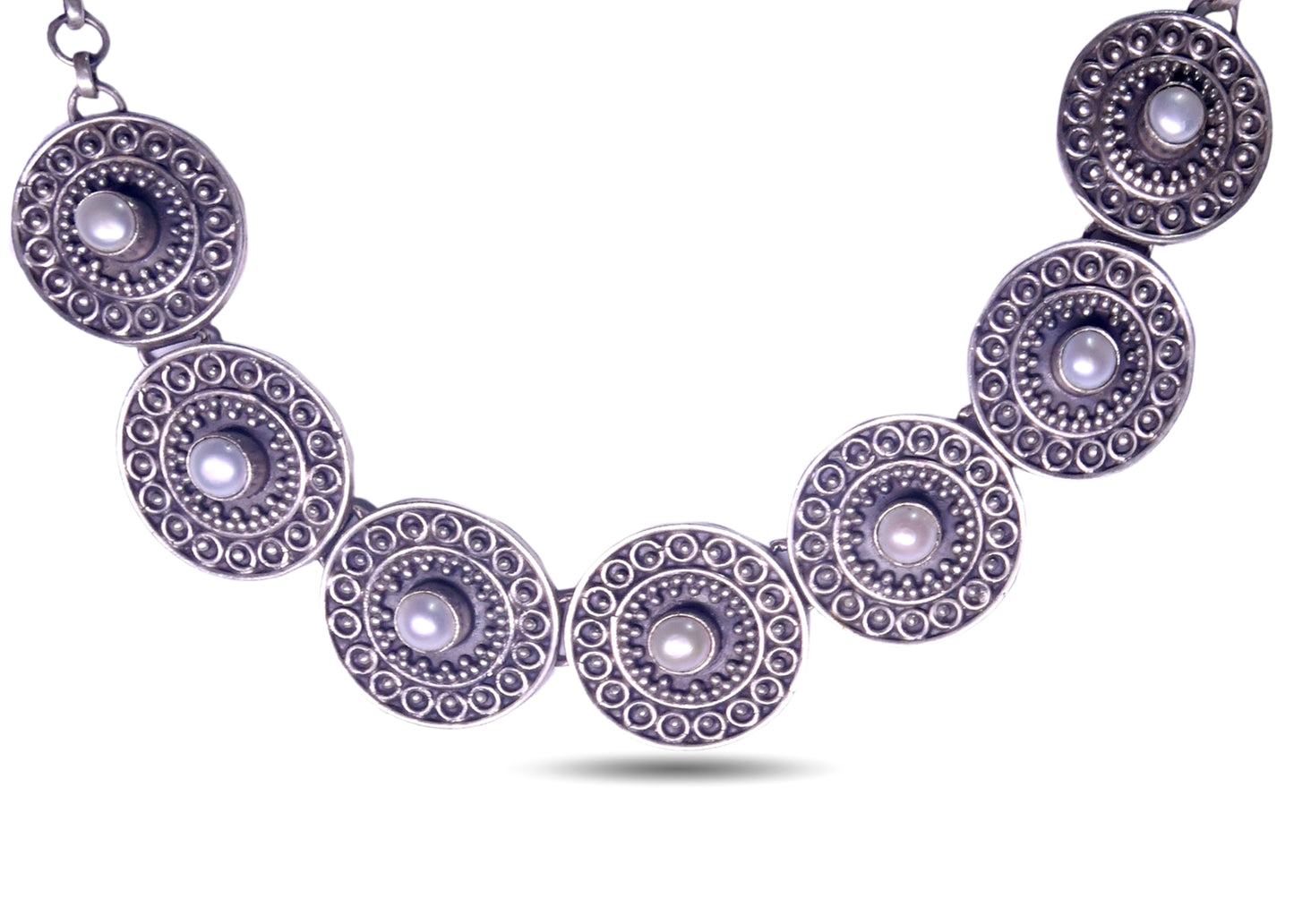 925 Silver Oxidized look With Pearl Necklace image 1