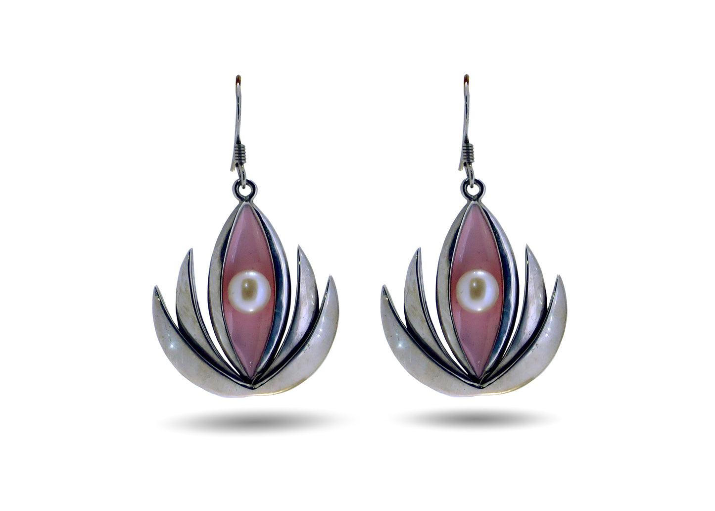92.5 Silver Rose Petal Pearl Earrings image 3