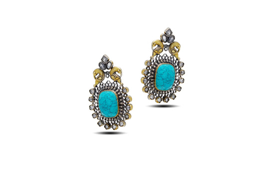 92.5 Silver Antique Turquoise Stone Earrings image 2