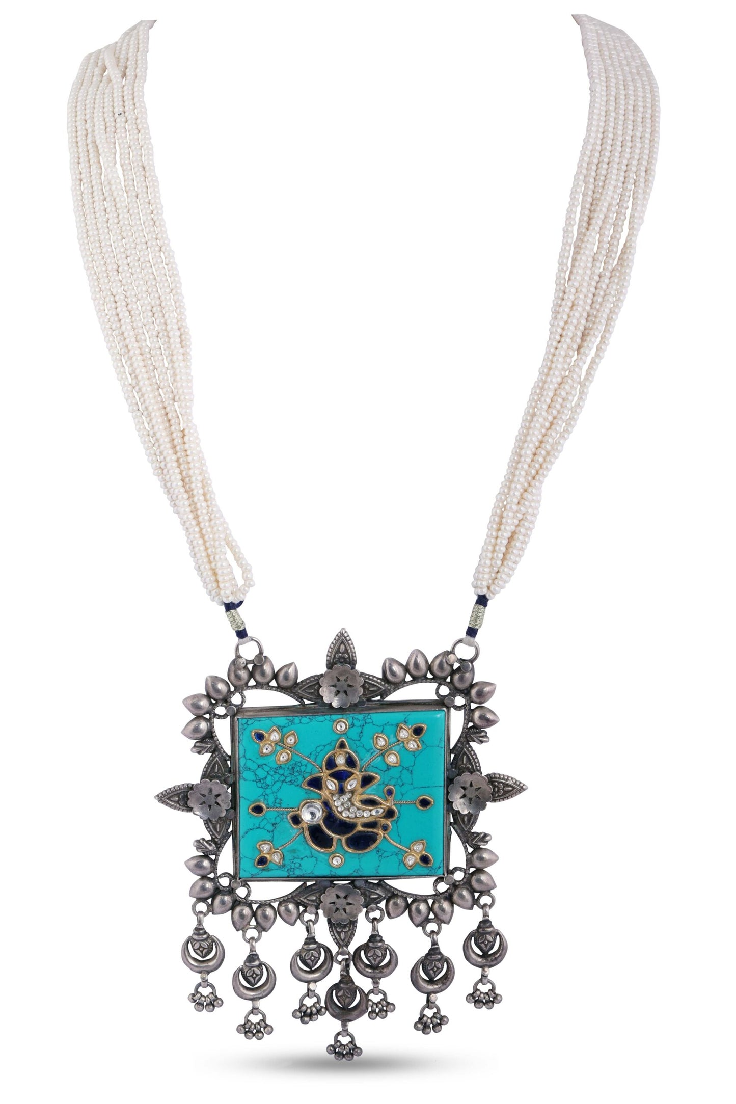 Turquoise Ganesh ji Motif with White Beads Necklace image 1