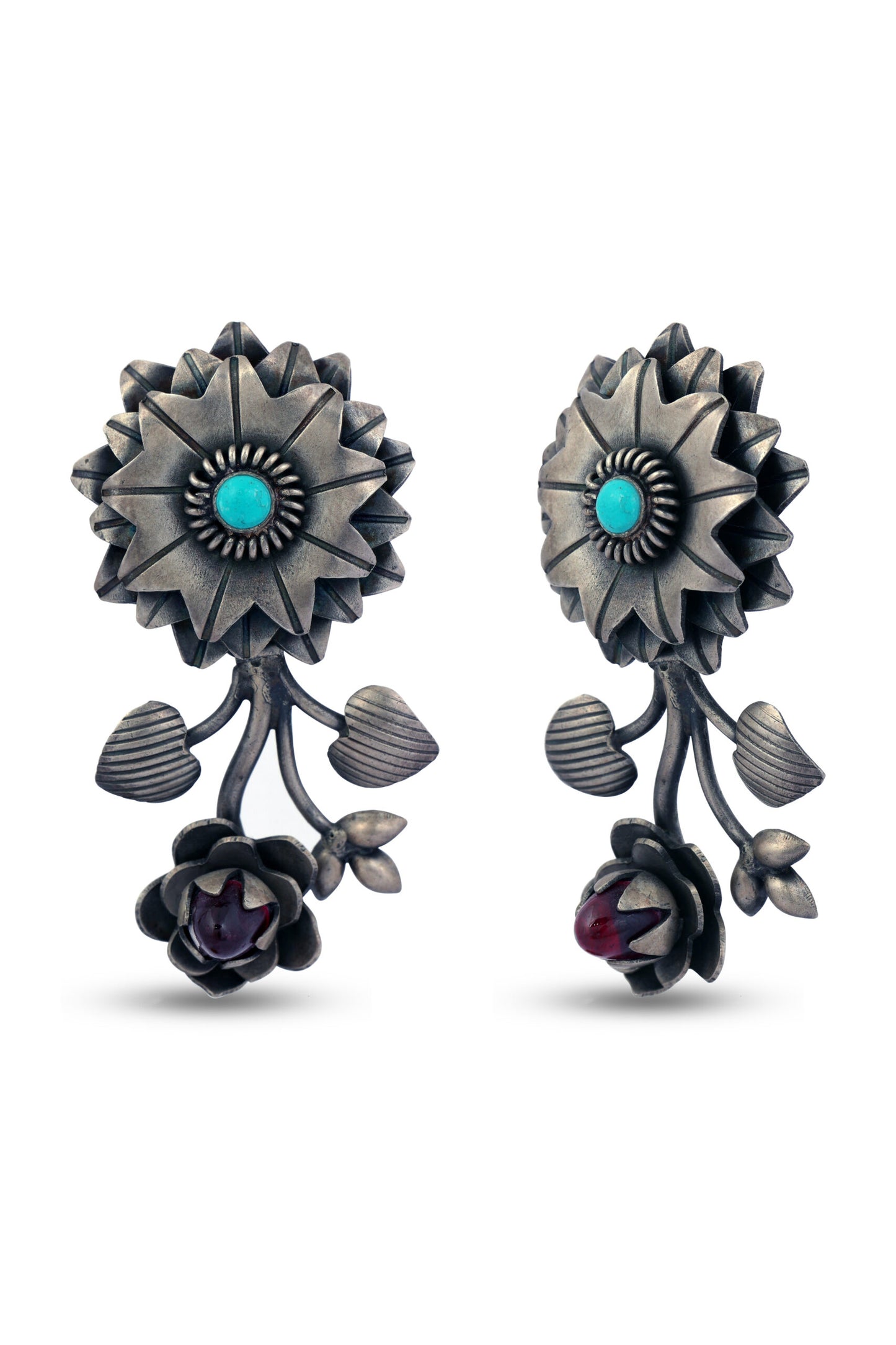 Floral Earring with Turquoise Blue Stone image 1