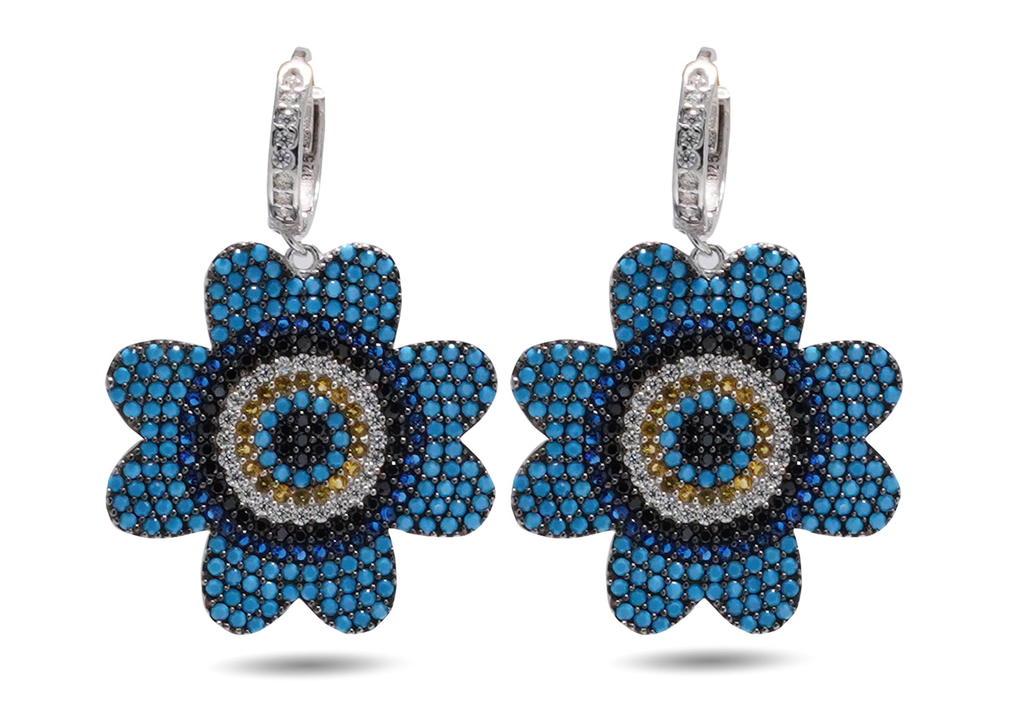 925 Silver Evil Eye Flower Earring image 1