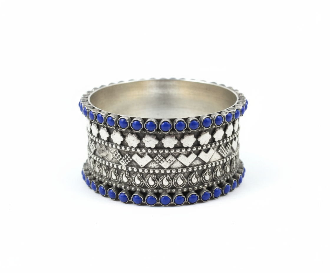 Tribal Cuff 925 silver Blue Bangle