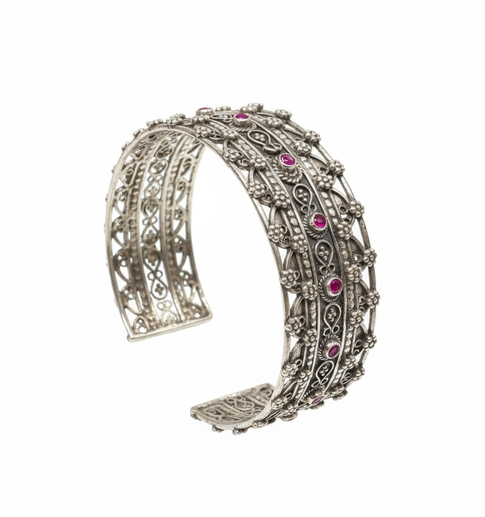 Oxidized 925 Silver Bracelet Traditional Pattern