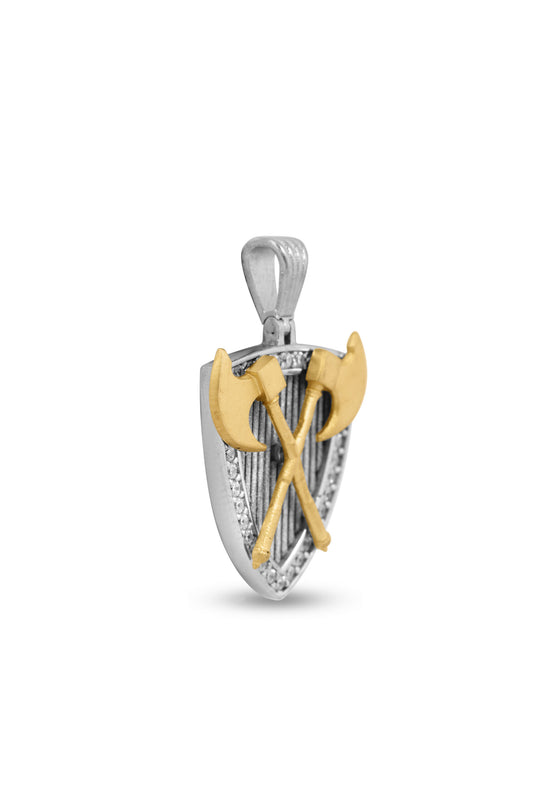 Elegant Sterling Silver Axe and Shield Protector Pendant image 1