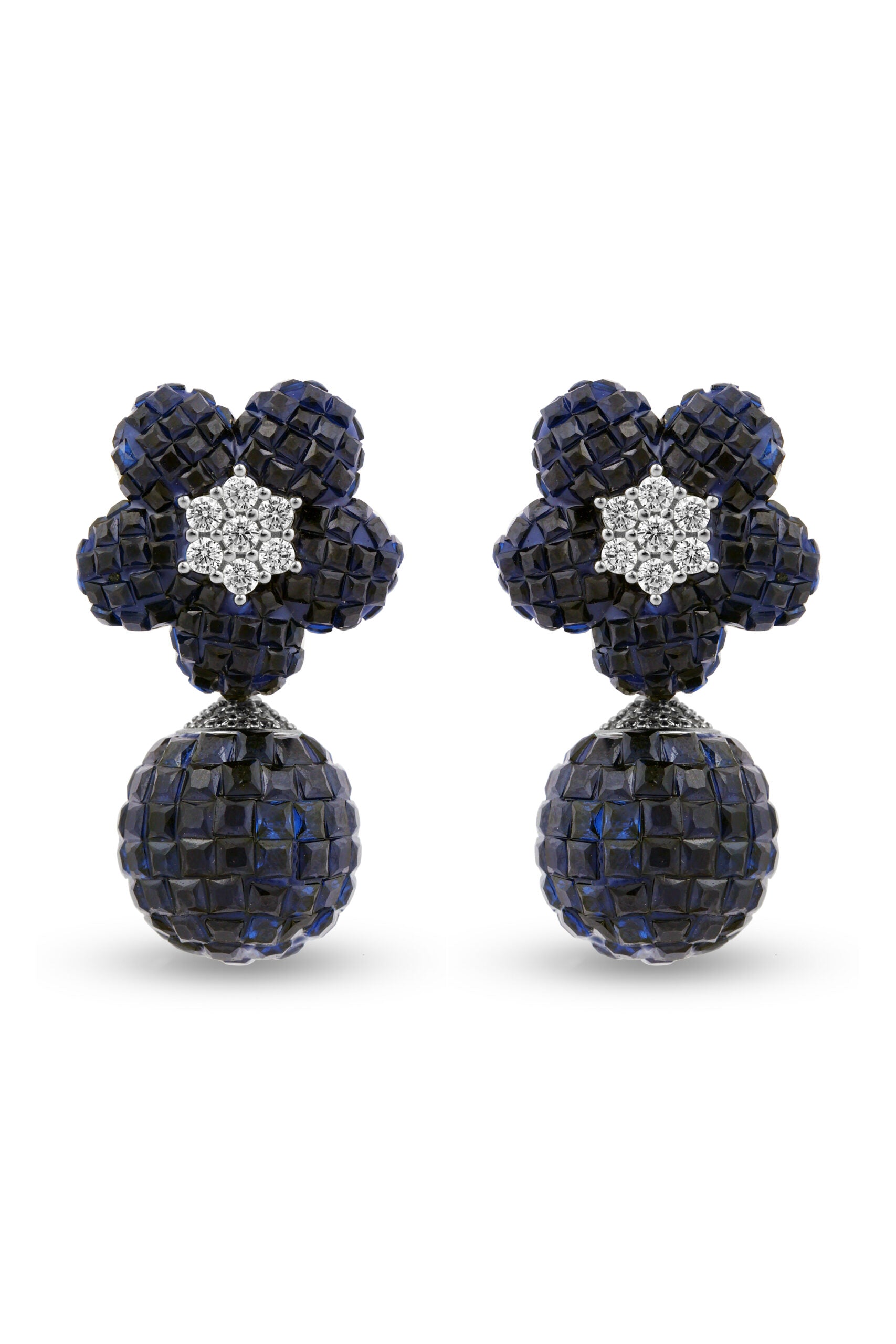 Navy Blue Floral Bauble Earring image 0