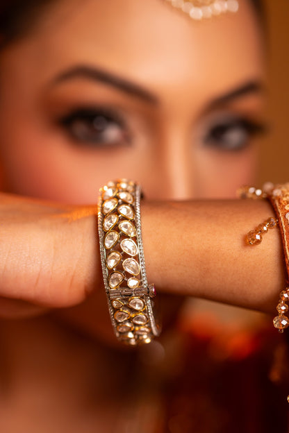 925 Silver Polki Openable Bangle