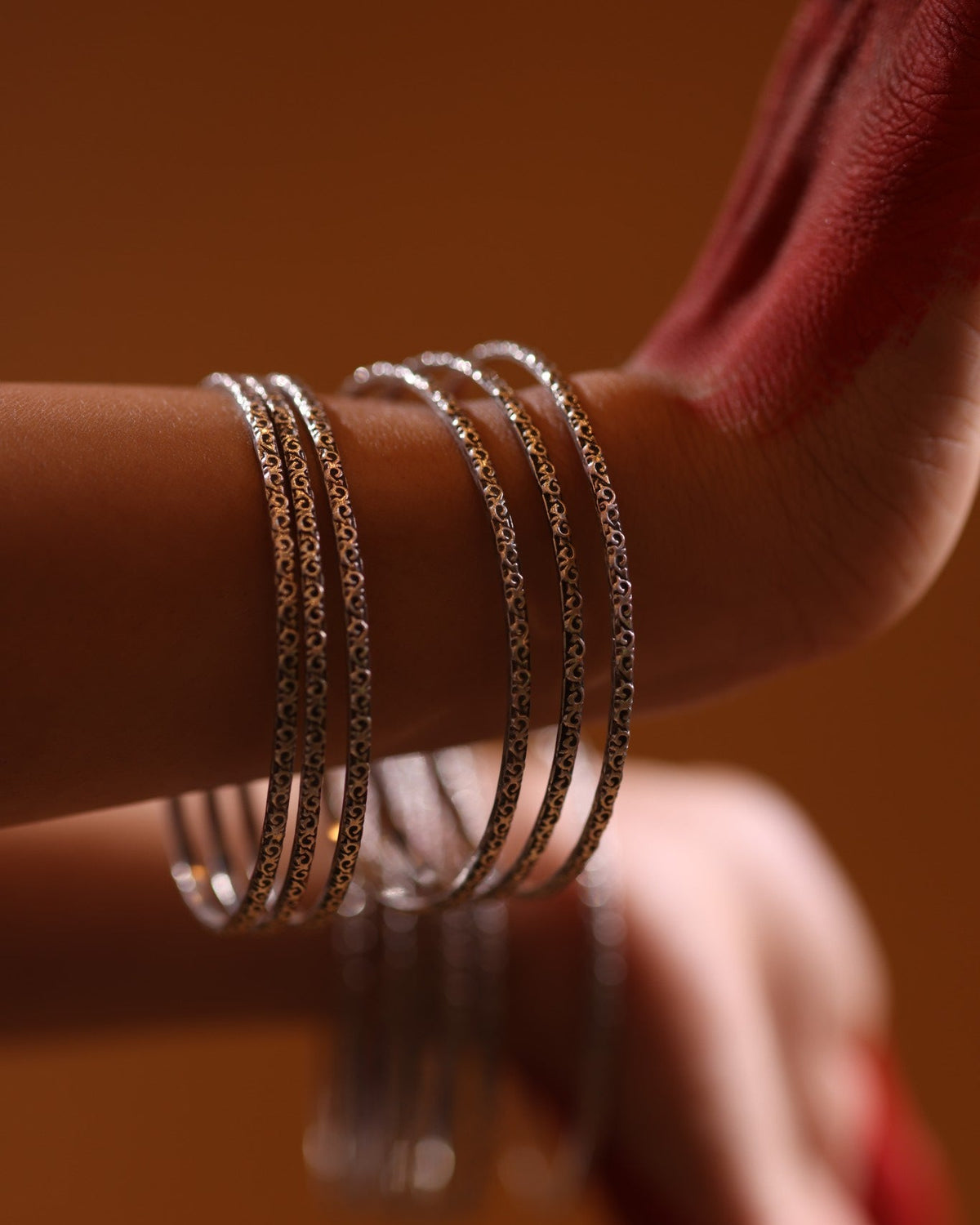 92.5 Silver 12-Piece Engraved Bangle Set