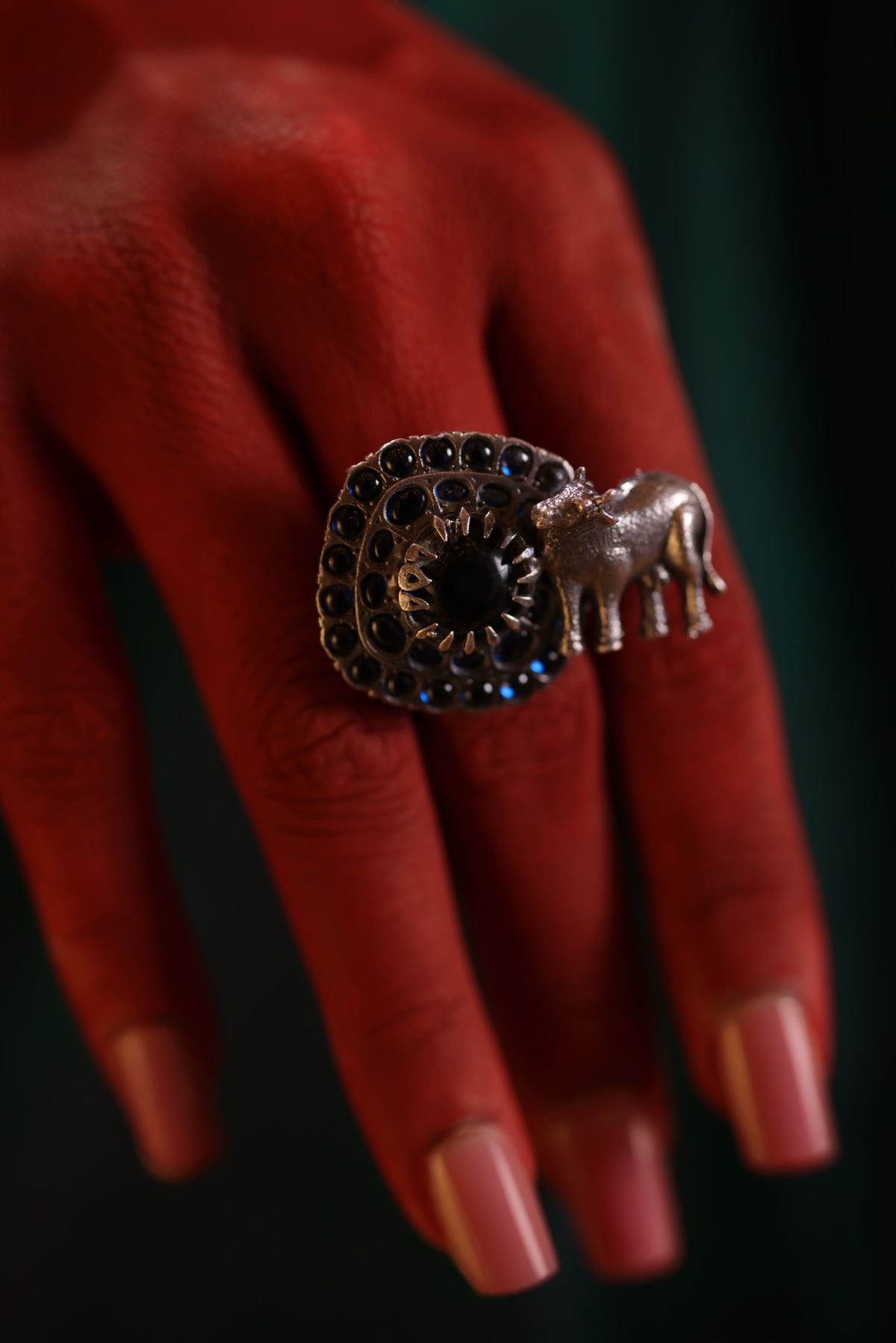 925 Silver Nandi Blue Stone Statement Ring
