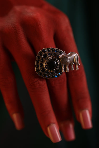925 Silver Nandi Blue Stone Statement Ring