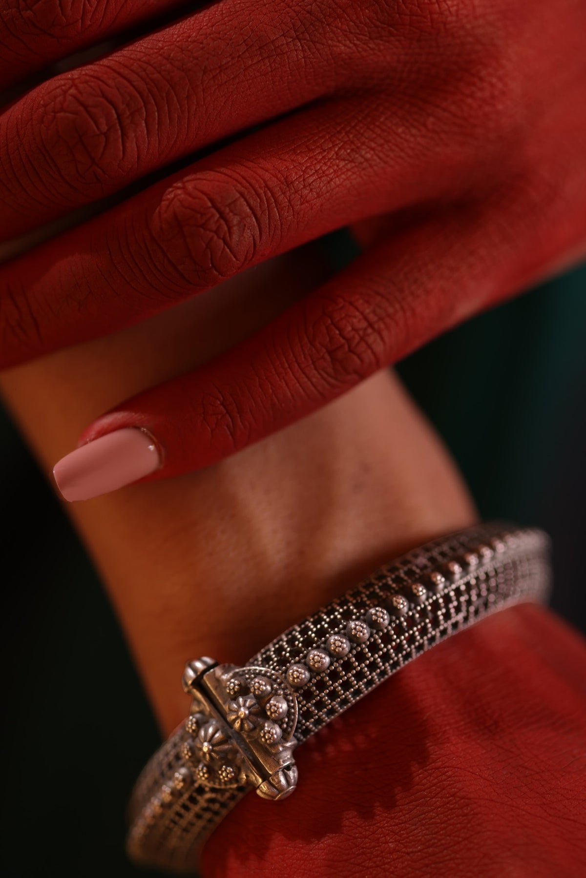92.5 Silver Granulated Lattice Screw Kada Bangle Pair