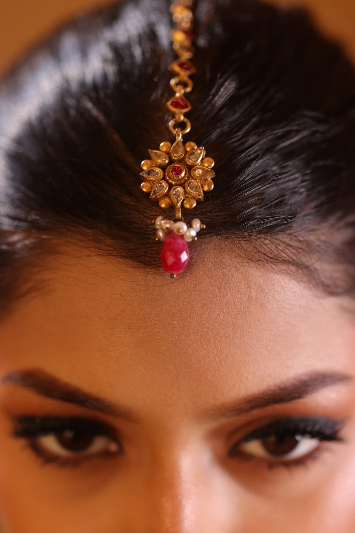 925 Silver Floral Ruby Maangtika