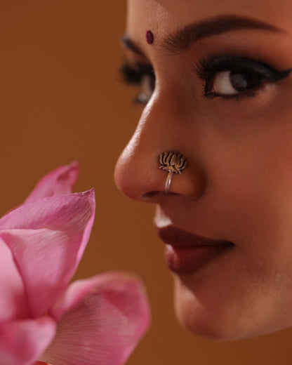 925 Silver Oxidized Lotus Clip-On Nose Pin