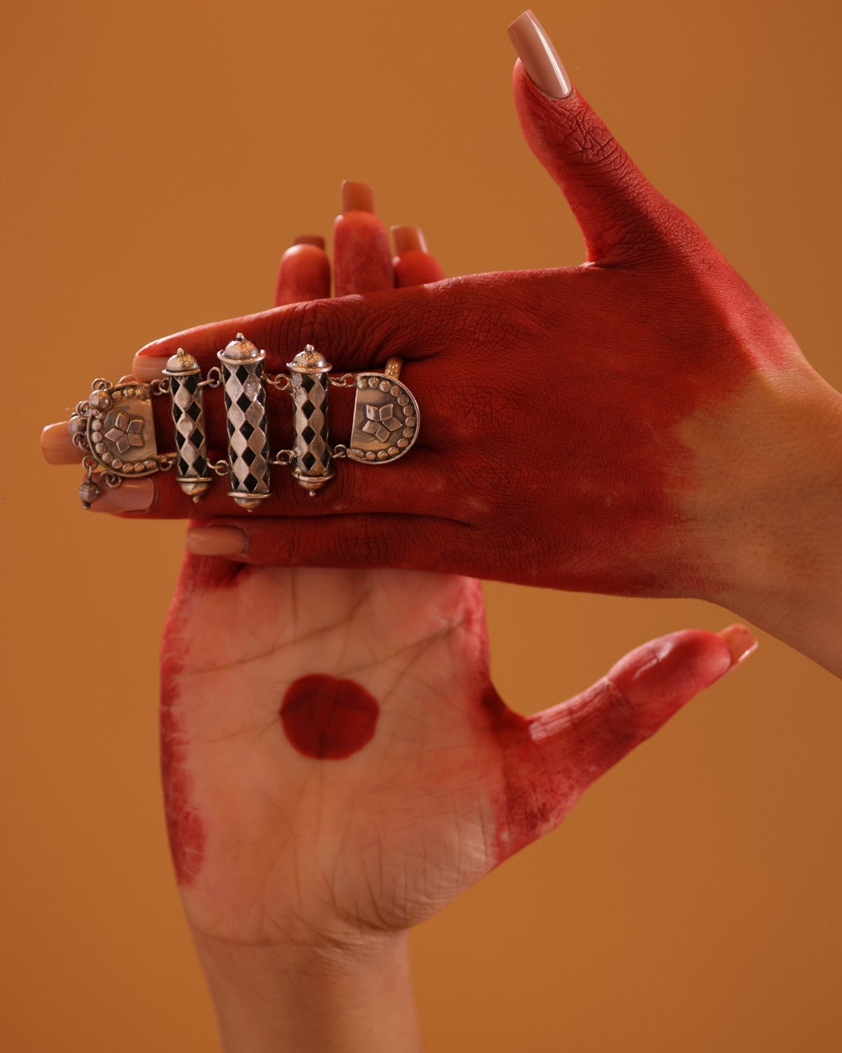 92.5 Silver Dholki Ghungroo Statement Ring