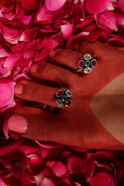 925 Silver Multi-Gemstone Toe Ring Pair