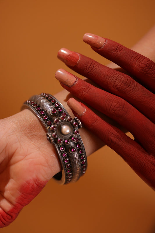 925 Silver Ruby Pearl Kada