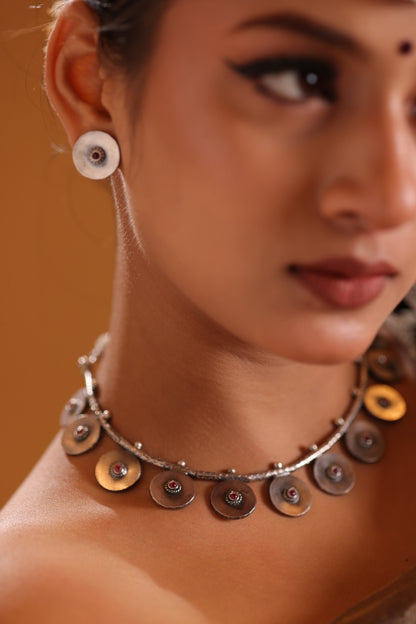 92.5 Silver Disc Necklace Set