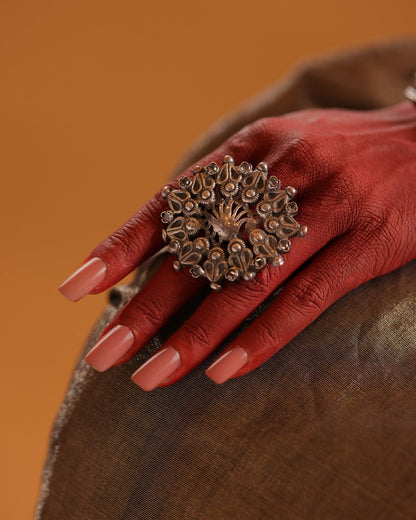 92.5 Silver Peacock Floral Ring