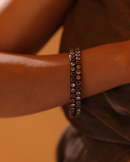 925 Silver Alternating Ruby CZ Bangle Pair