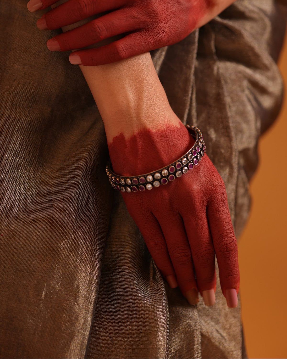 925 Silver Alternating Ruby CZ Bangle Pair