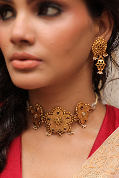 925 Silver Gold-Plated Choker & Earring Set