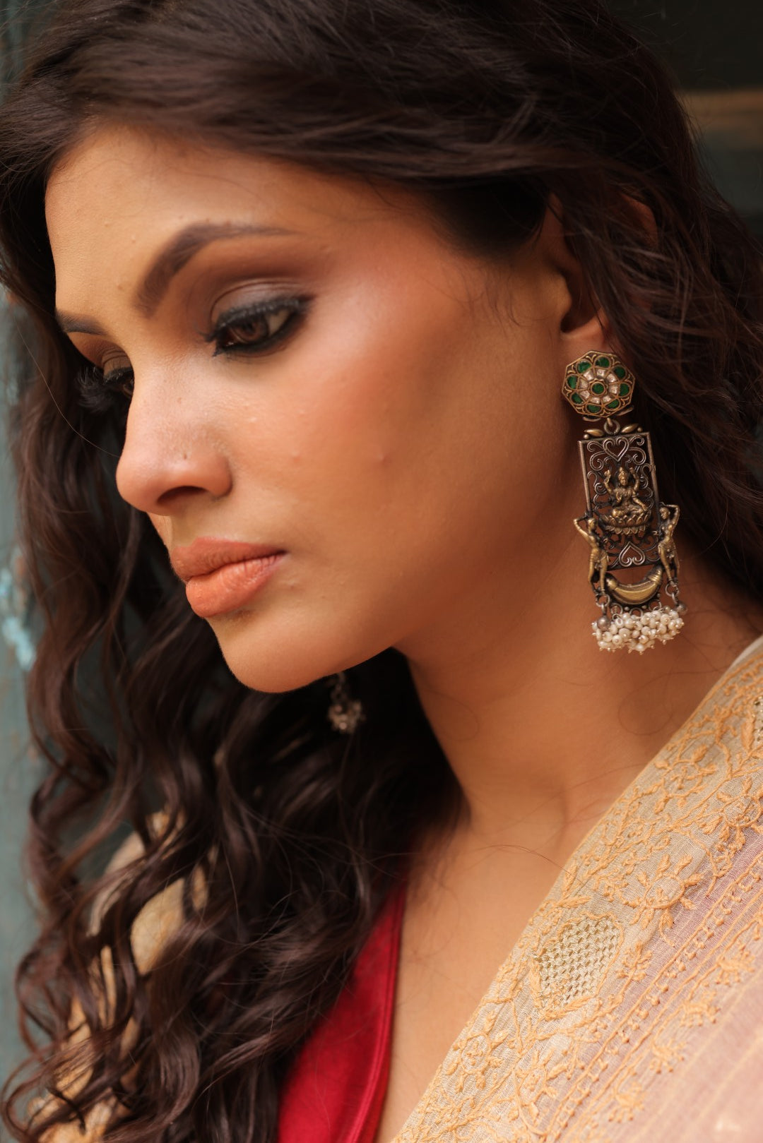 925 Silver Laxmi Temple Drop Earrings