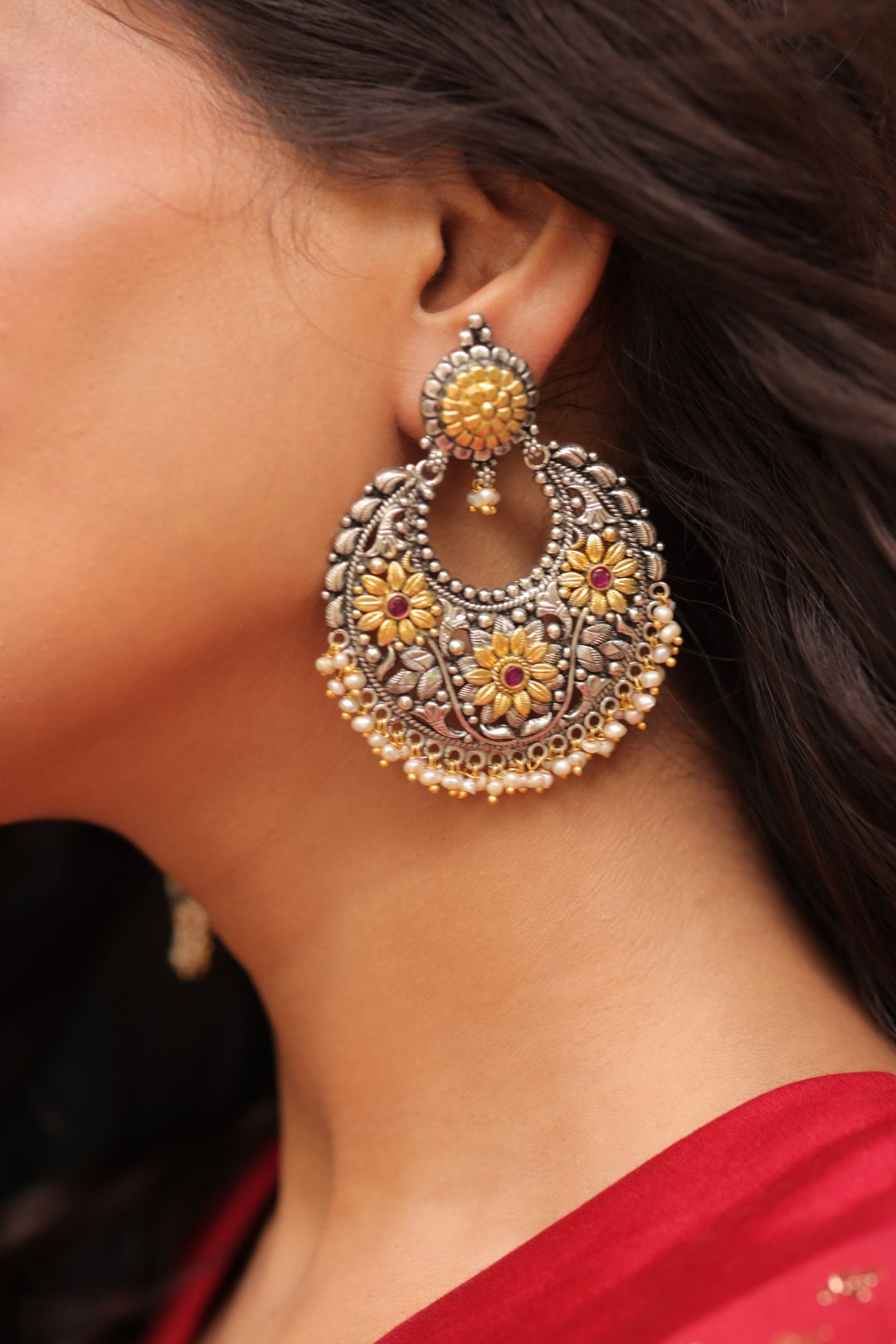925 Silver Dual-Tone Chandbali Earrings