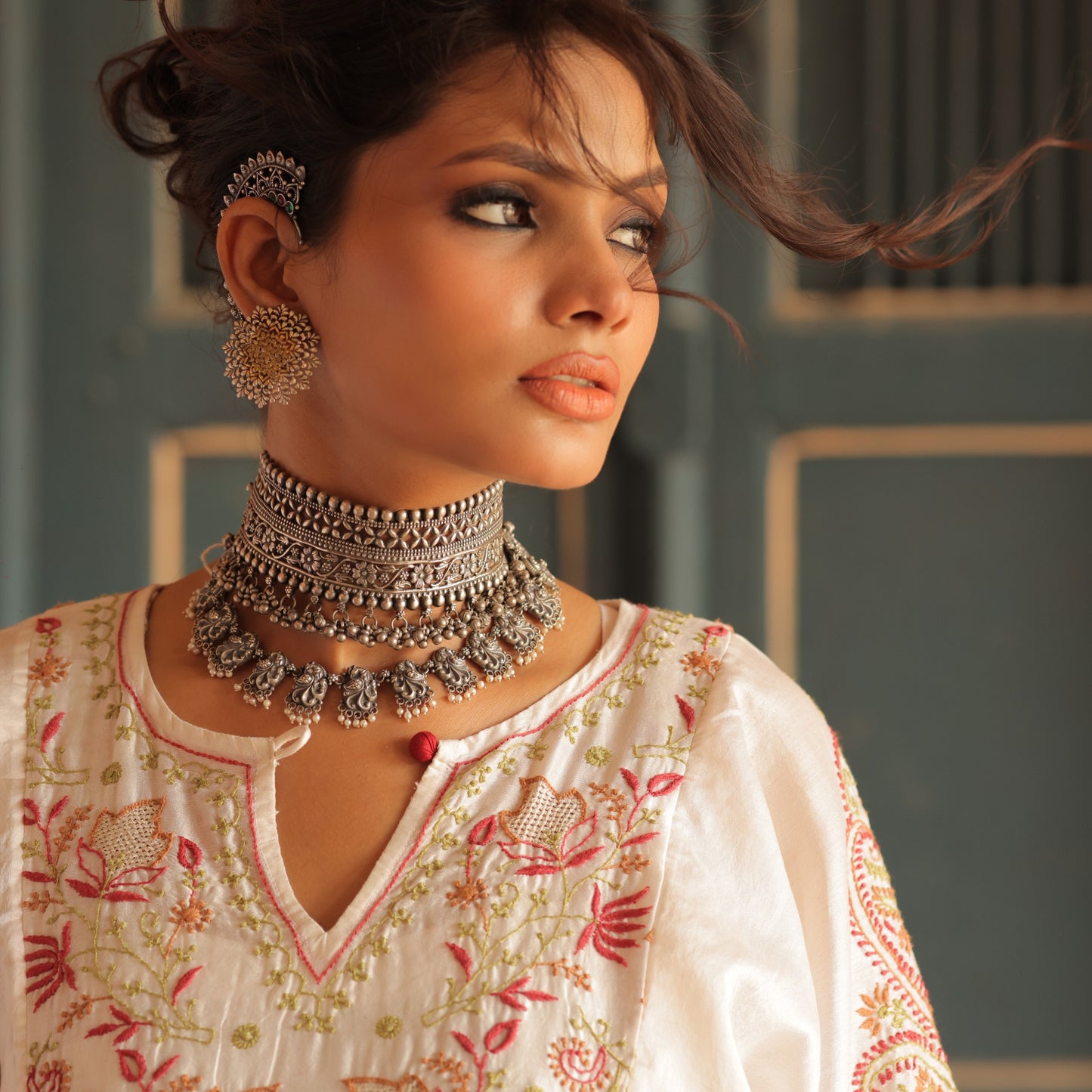 925 Silver Peacock Temple Choker Necklace