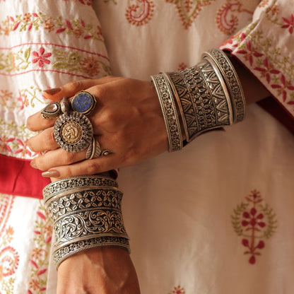 925 Silver Floral  Bangle Pair