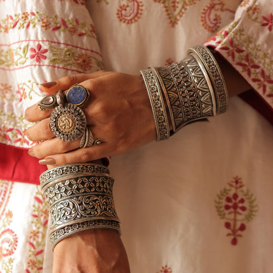 925 Silver Floral  Bangle Pair