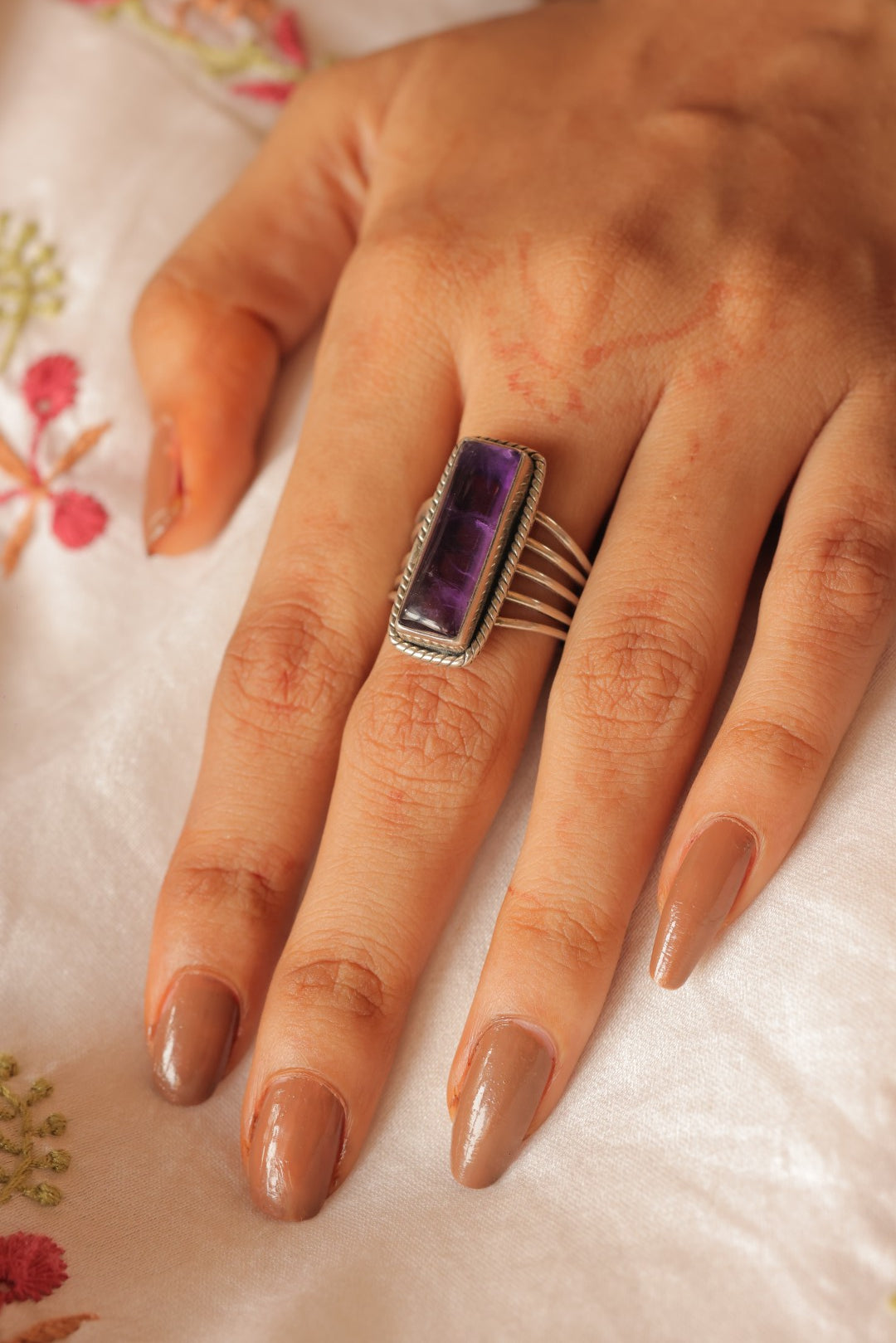 925 Silver Rectangular Amethyst Multi-Band Ring