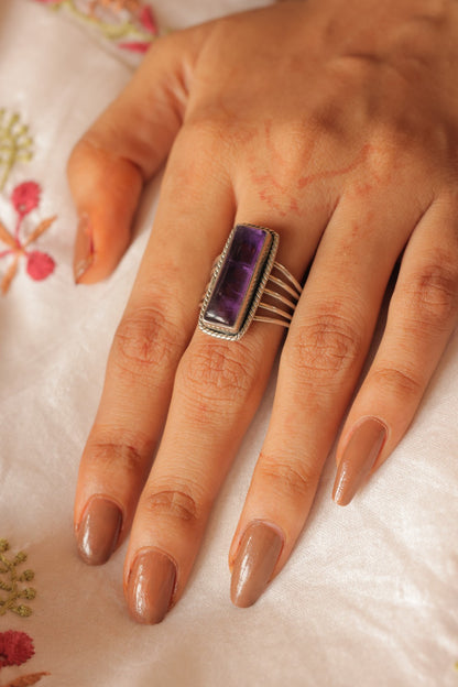 925 Silver Rectangular Amethyst Multi-Band Ring