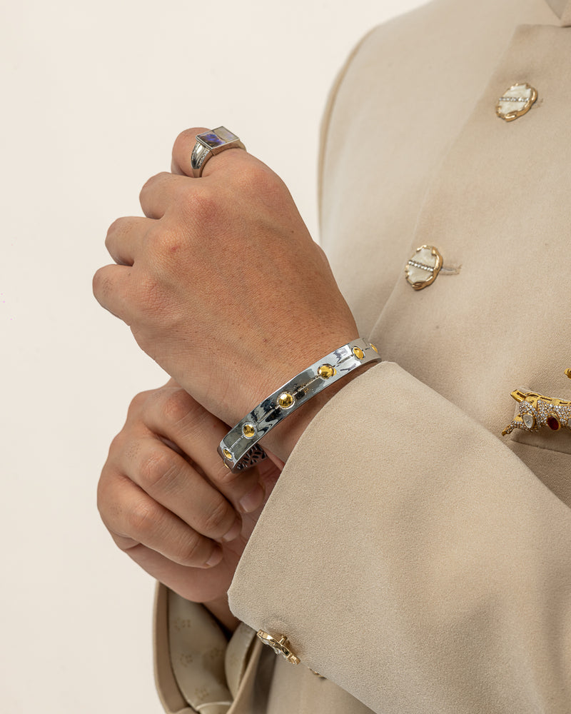 Two-Tone Silver and Gold Studded Bangle