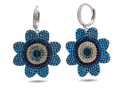 925 Silver  Evil Eye Flower Earring image 0
