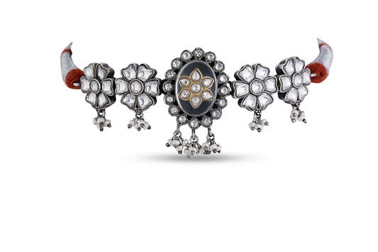 Sterling Silver Choker with Pearl Drop image 1