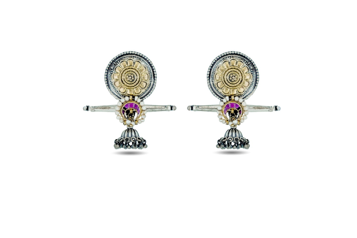 925 Silver Golden Fusion Jhumki Earring image 0