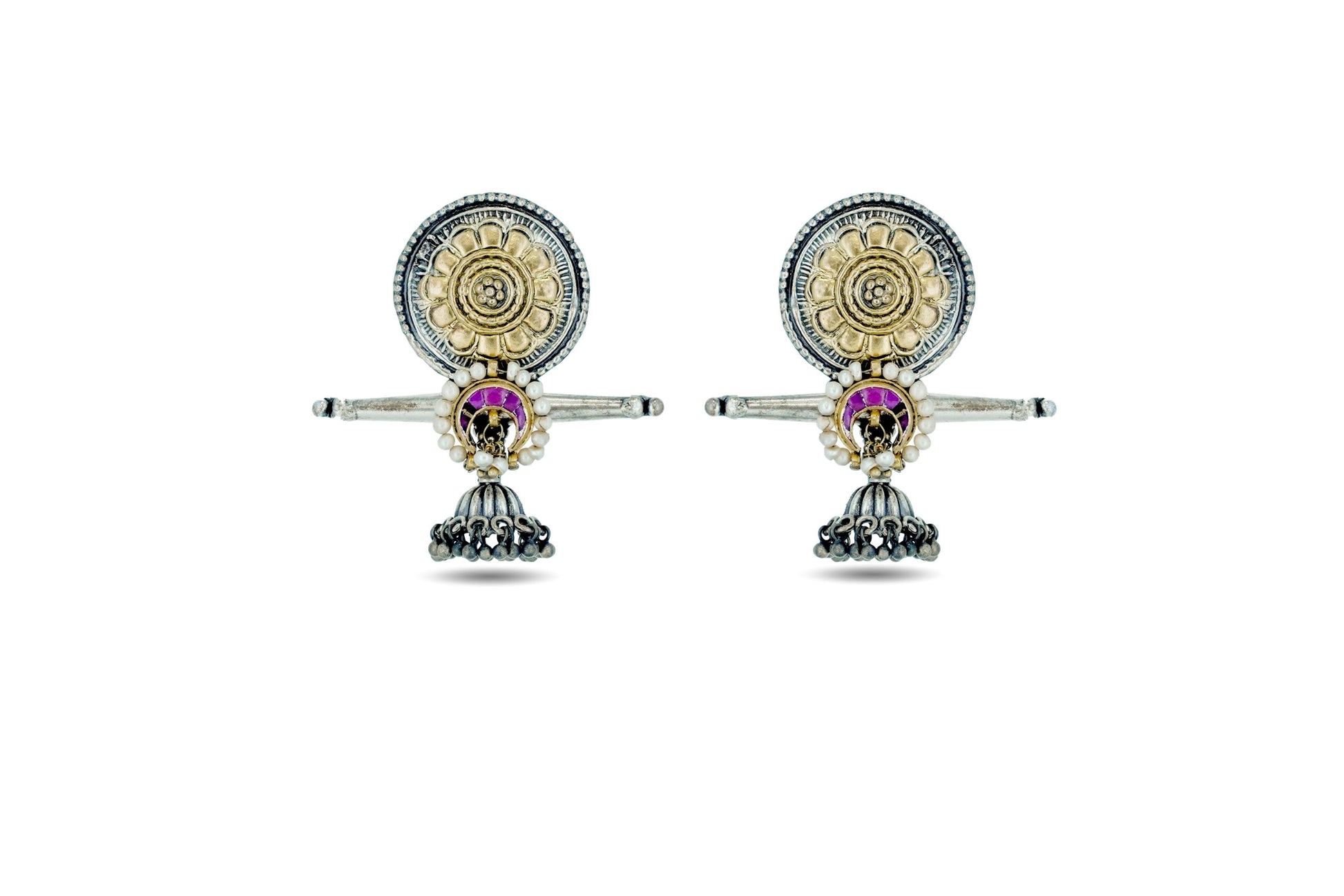 925 Silver Golden Fusion Jhumki Earring image 0